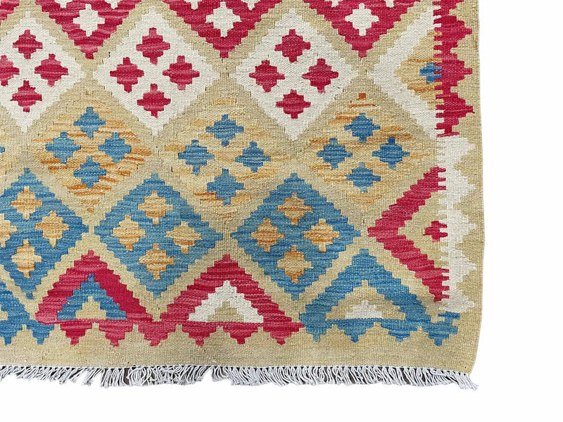 3x5 Kilim Rug Multicolor Tribal Kilim Rug 3 x 5 Tan Light Blue Red Beige New Turkish Anatolian Wool Kilim Flatweave Rug by Jewel Rugs