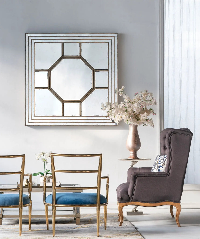 Antique Style Decorative Square Wall Mirror With Mirrored Frame, Wall Decor For Living Room Entryway, Console Lean Against Wall - Silver by HouseOfZazla