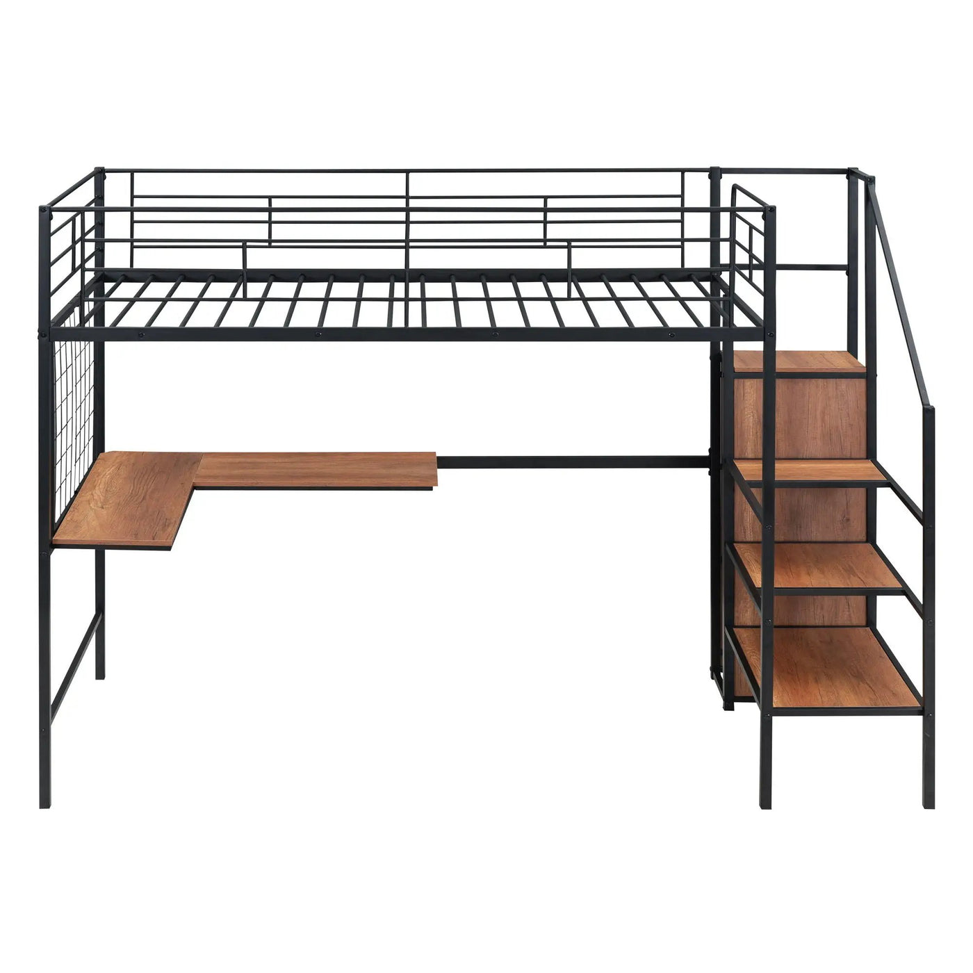 Loft Bed With Desk And Grid, Stylish Frame With Lateral Storage Ladder And Wardrobe by HouseOfZazla