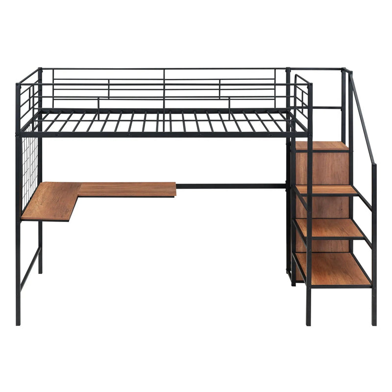 Loft Bed With Desk And Grid, Stylish Frame With Lateral Storage Ladder And Wardrobe by HouseOfZazla