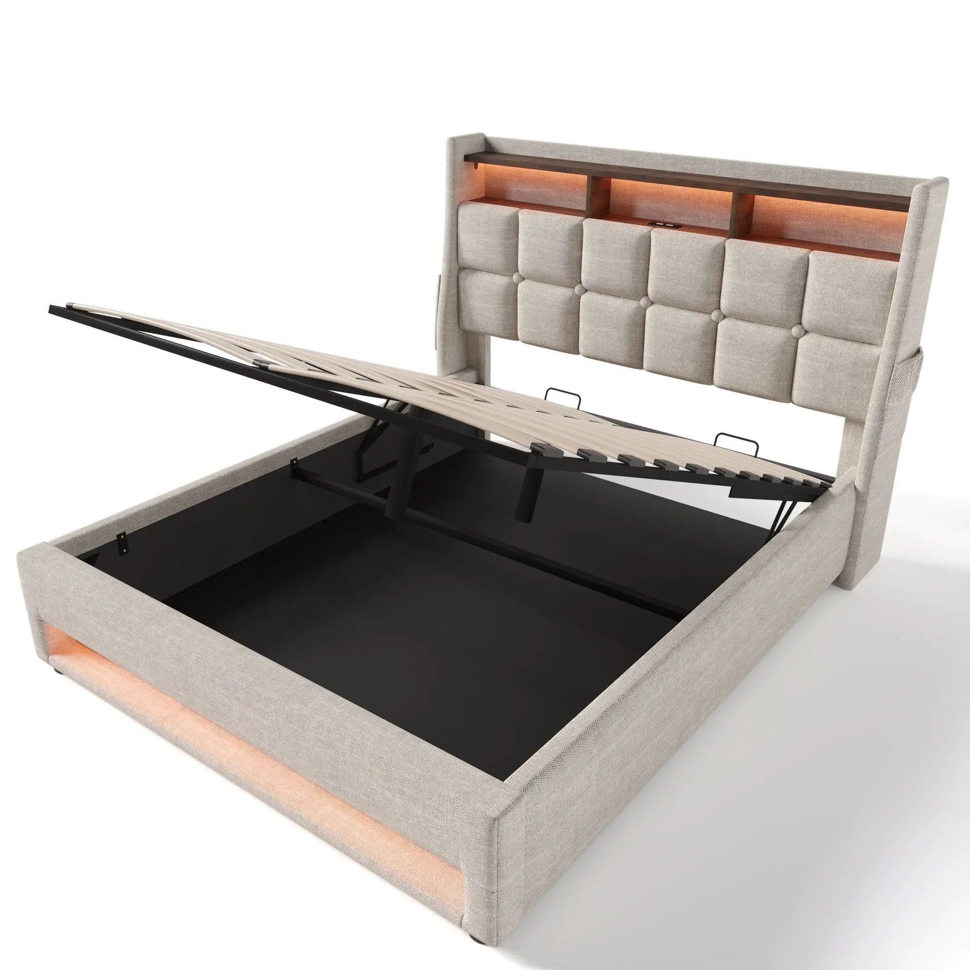 Upholstered Platform Bed With A Hydraulic Storage System, LED And USB Charging (Without Mattress) by HouseOfZazla