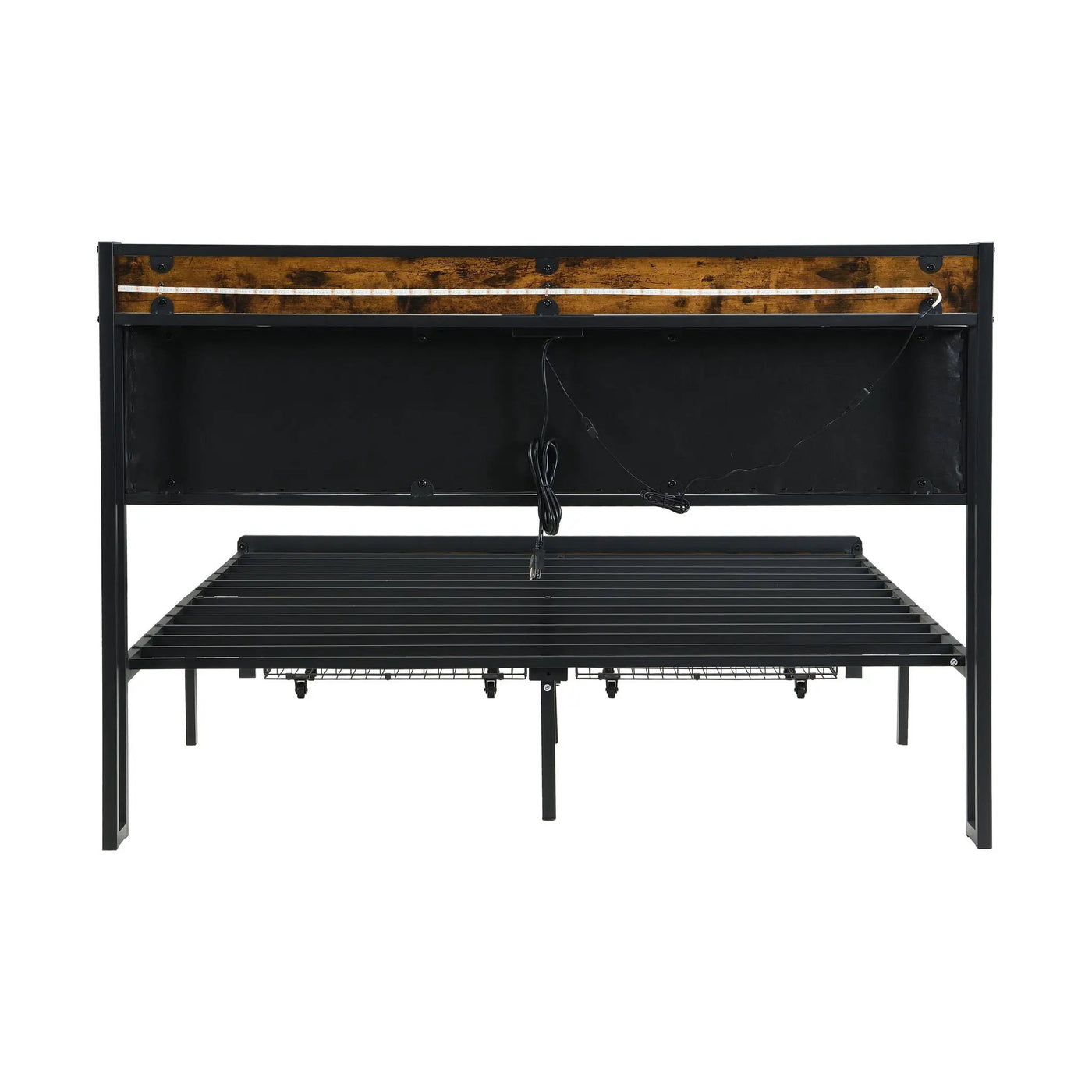 Modern Bed Frame With LED Lights, Upholstered Headboard, USB Charging by HouseOfZazla