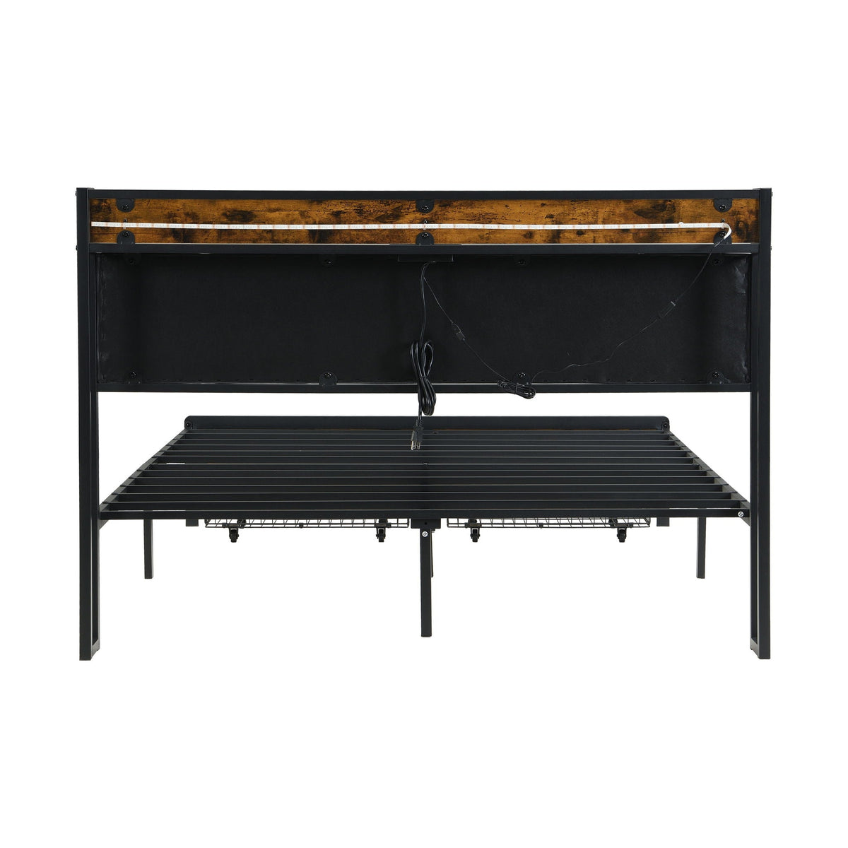 Modern Bed Frame with LED Lights and USB Charging - Light or Dark Brown, photo 10 of 25