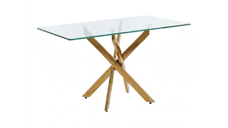 Rectangular Glass Dining Table with Gold-Plated Legs by HouseOfZazla