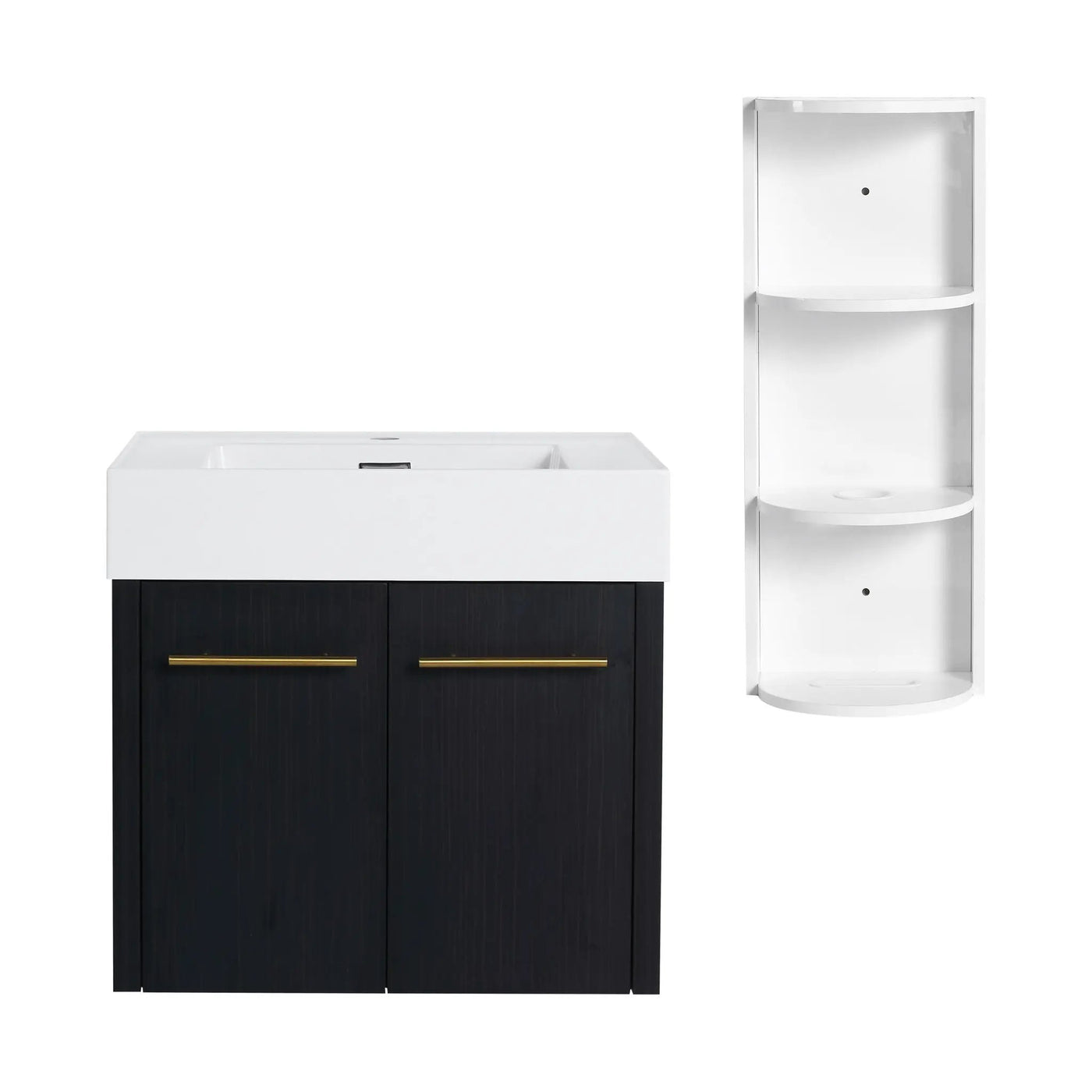 Modern Wall Mounted Bathroom Vanity With Resin Sink and Storage Rack by HouseOfZazla