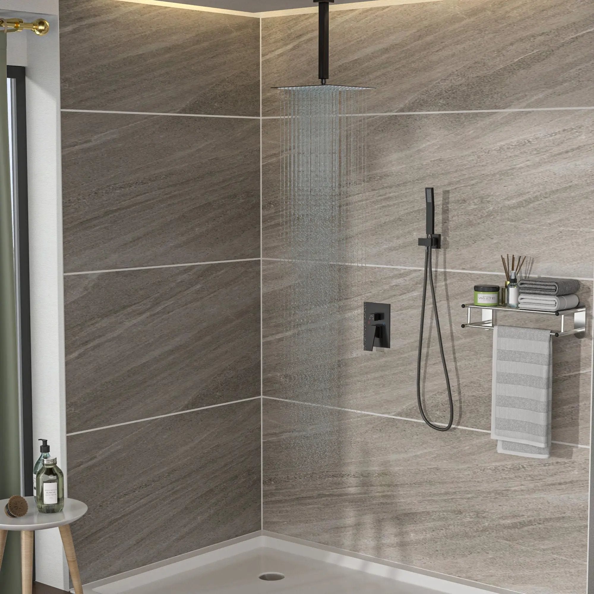 Dual Shower Head 16" Ceiling Mount Square Shower System with Rough In Valve by HouseOfZazla