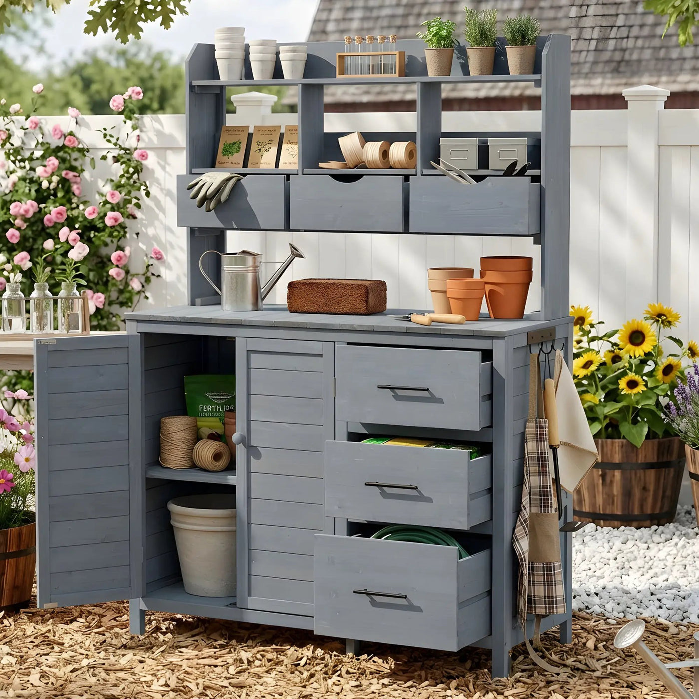 TOPMAX Farmhouse Patio Potting Bench with Storage and Workstation by HouseOfZazla