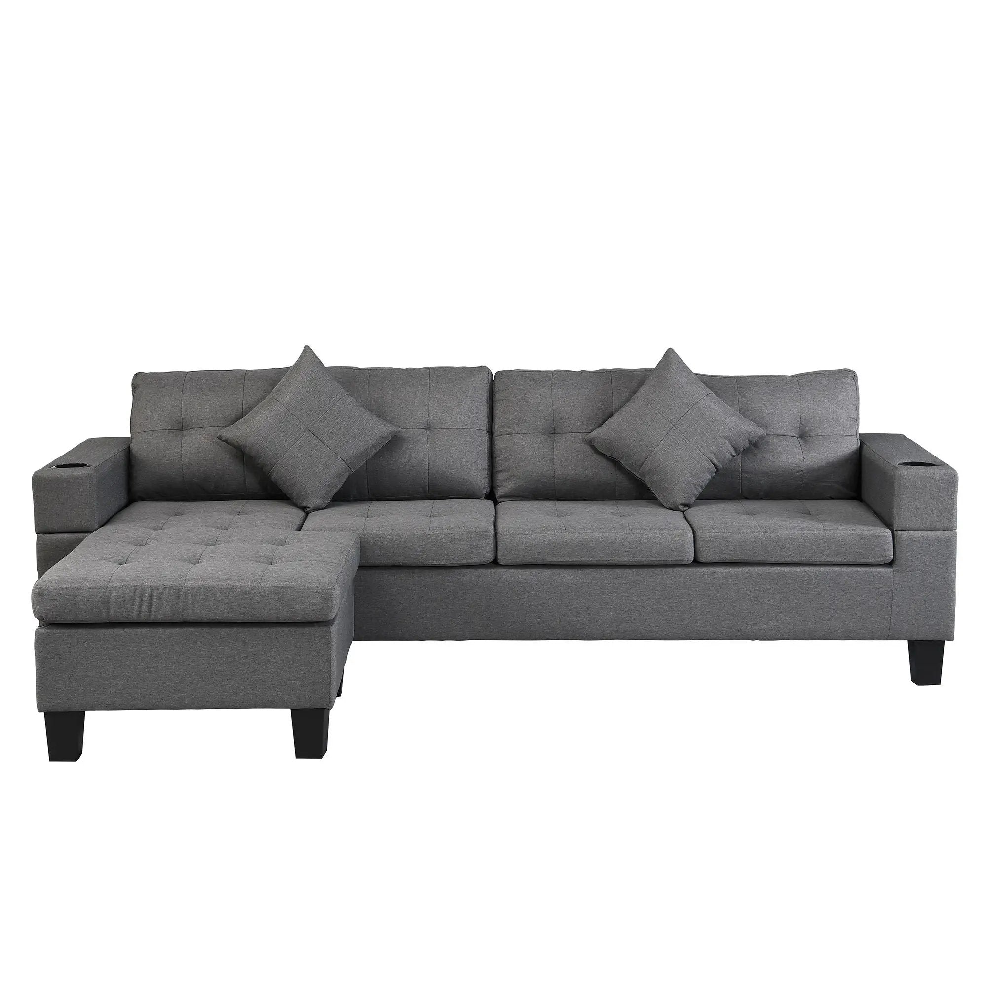 Sectional Sofa Set For Living Room With L Shape Chaise Lounge, Cup Holder And Left Or Right Hand Chaise Modern 4 Seat by HouseOfZazla