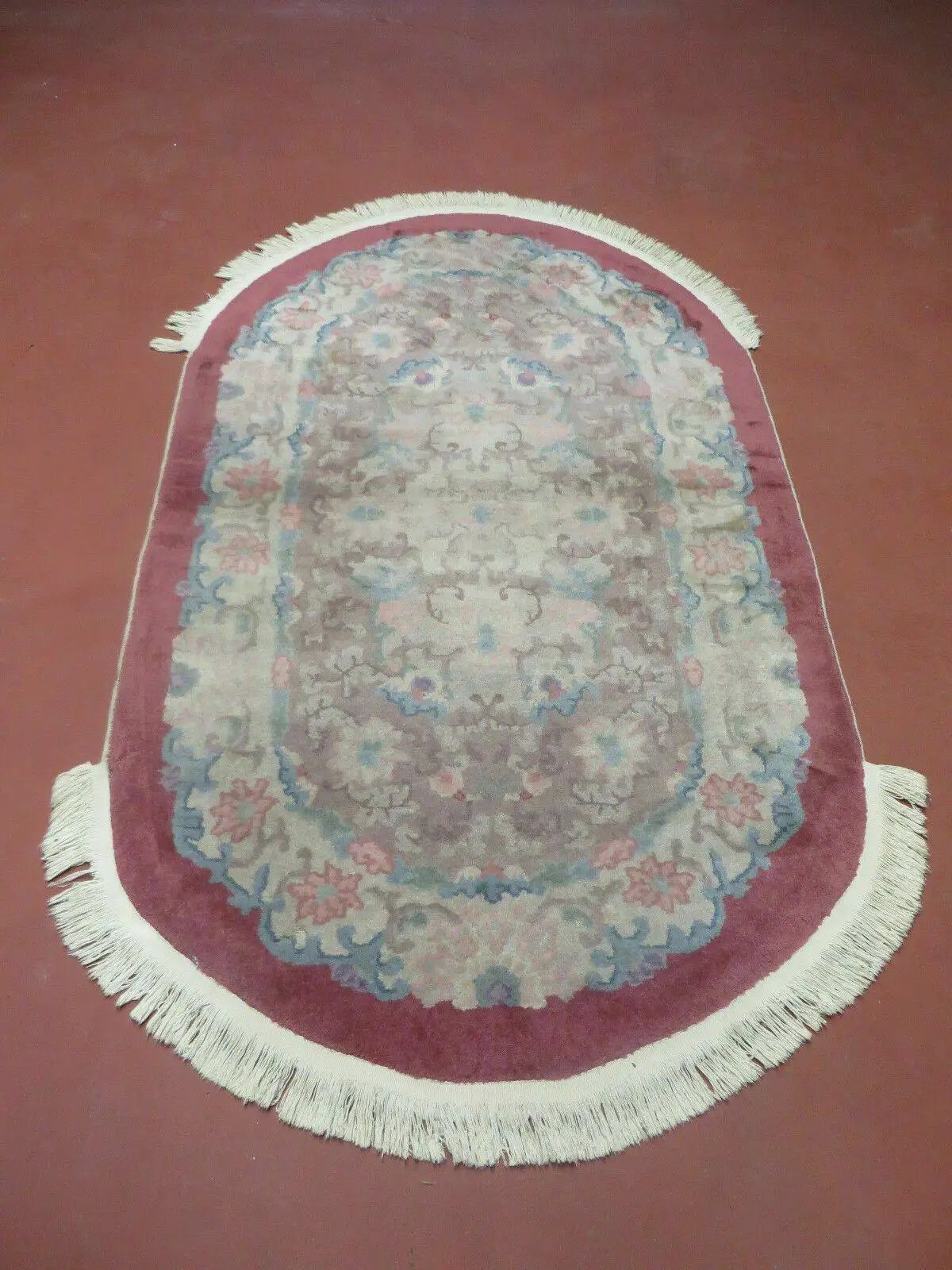 Oval Chinese Art Deco Rug 3x5 Vintage Wool Carpet by Jewel Rugs