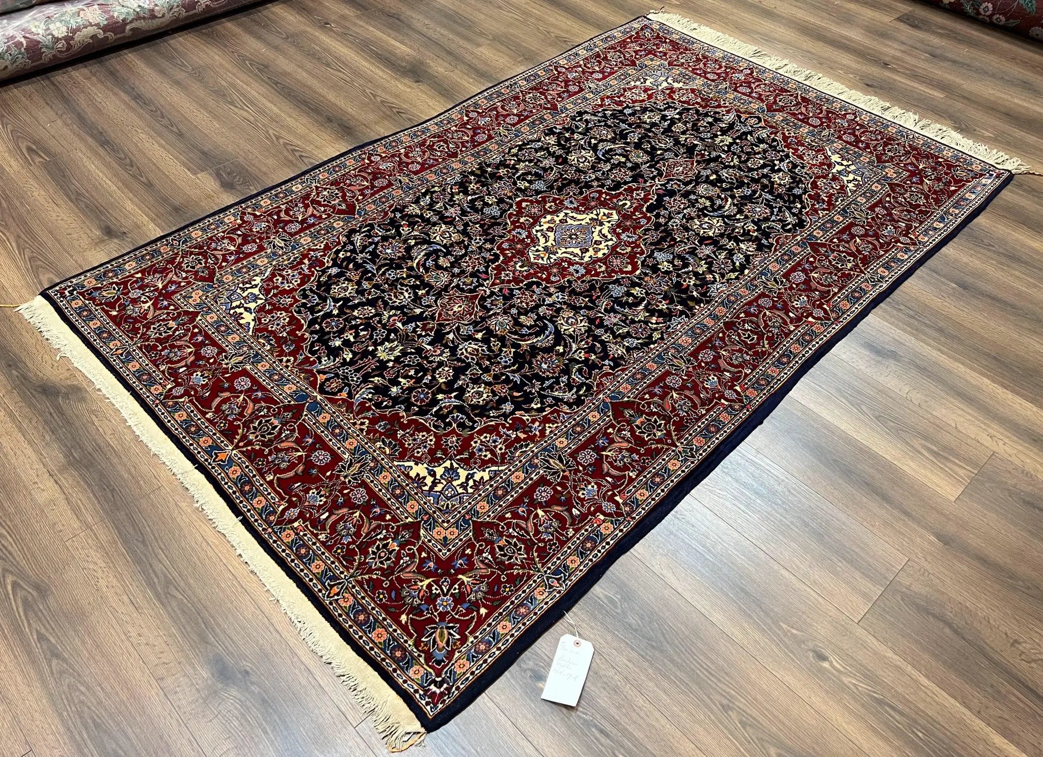 Dark Blue Persian Rug 5x8, Kork Wool Semi Antique Kashan Carpet, Very Fine Lachak Toranj Rug, Hand Knotted Floral Medallion Rug, 5 x 8 Oriental Rug by Jewel Rugs