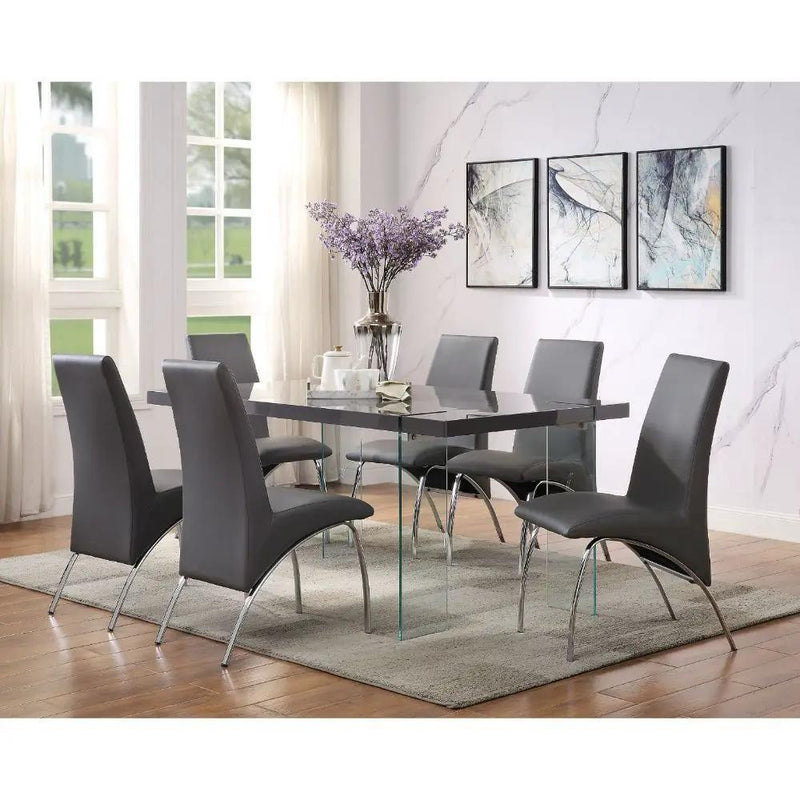 Noland - Dining Table - Gray High Gloss & Clear Glass by Unique Piece Furniture