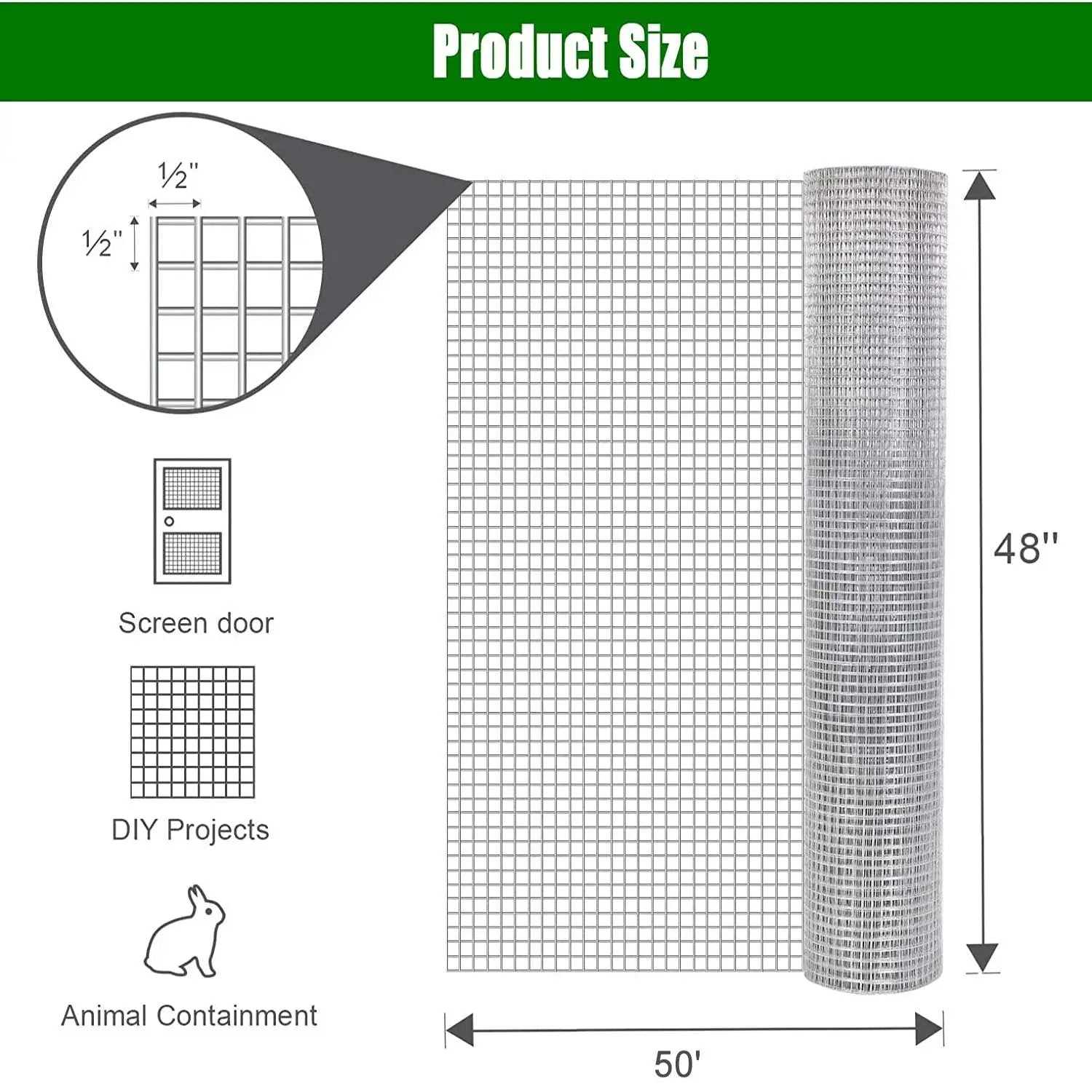 Galvanized Hardware Cloth, Metal Wire Fencing Roll For Garden And Animal Protection - Silver by HouseOfZazla