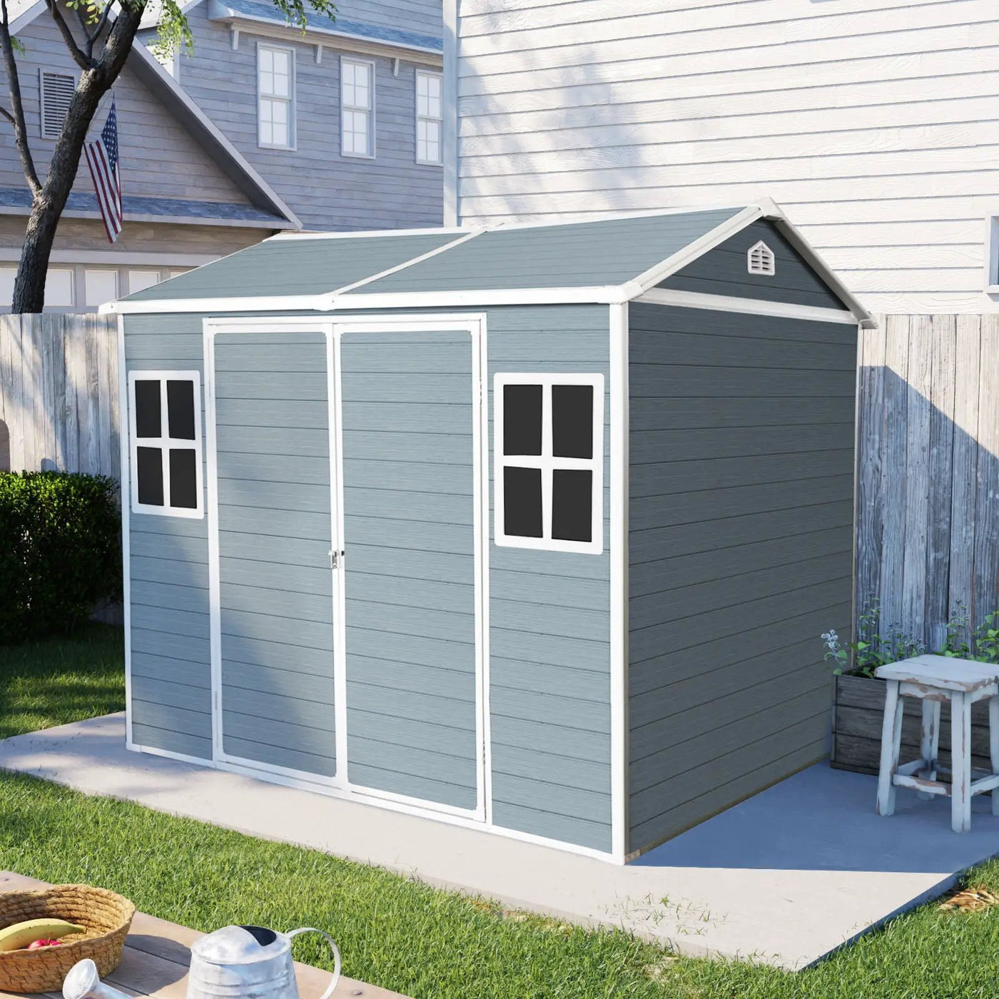 Resin Outdoor Storage Shed Waterproof Shed With Floor & Two Windows & Lockable Door, Tool Shed For Garden, Patio, Backyard by HouseOfZazla