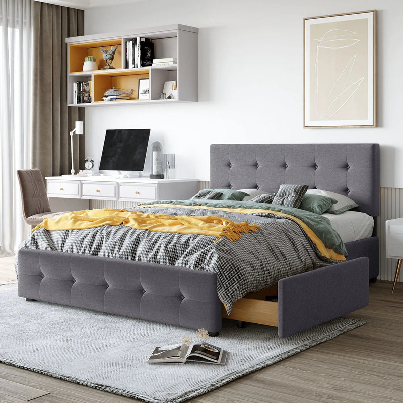 Upholstered Platform Bed With Classic Headboard And Drawers, No Box Spring Needed by Unique Piece Furniture