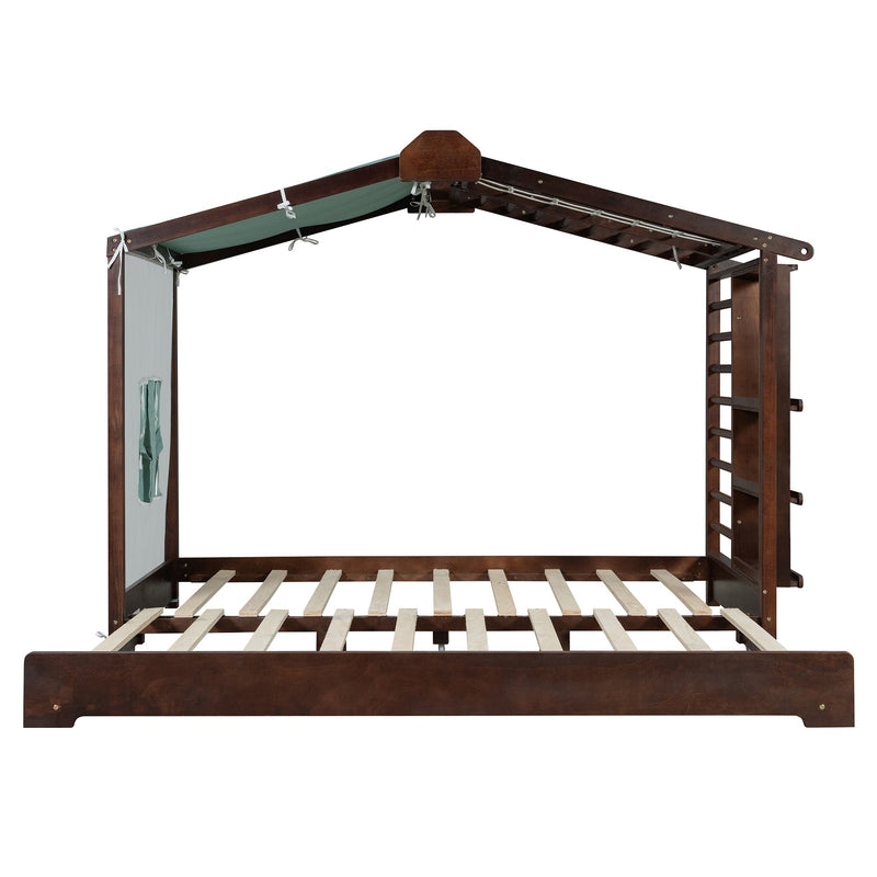 Twin Size House Bed with Trundle and Side Shelves - Pine & Plywood, White/Gray/Natural/Espresso, photo 3 of 10