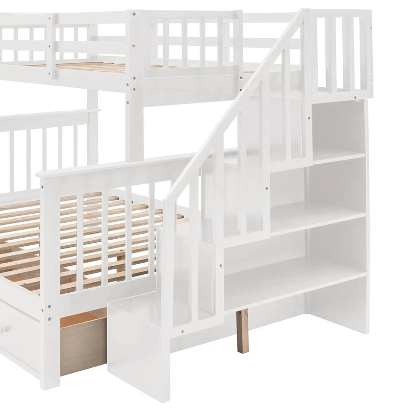 Stairway Bunk Bed With Storage And Guard Rail For Bedroom by HouseOfZazla