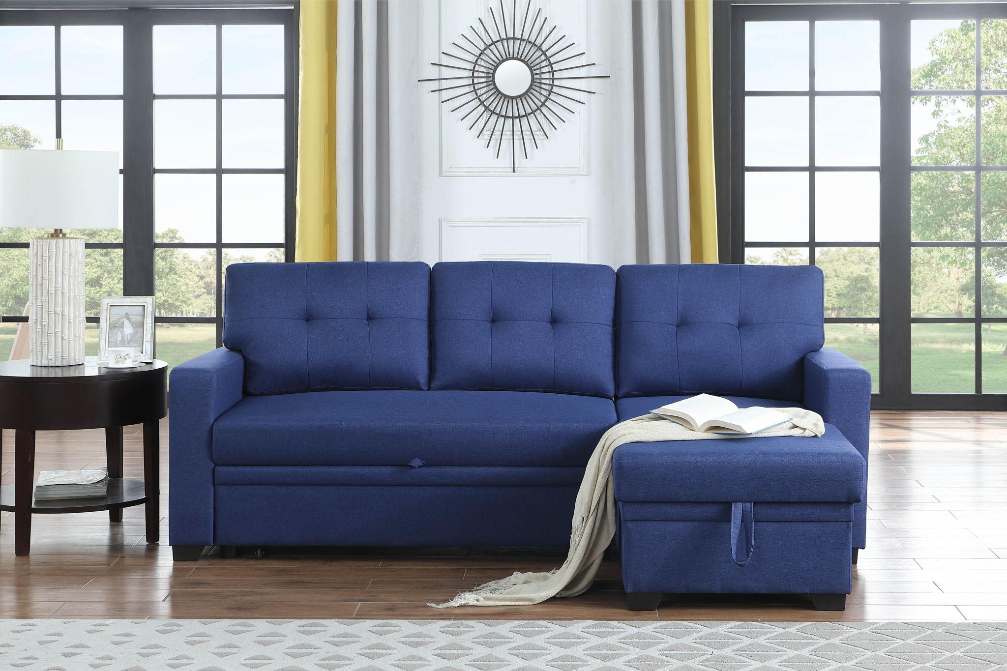 Upholstered Pull Out Sectional Sofa With Chaise by HouseOfZazla