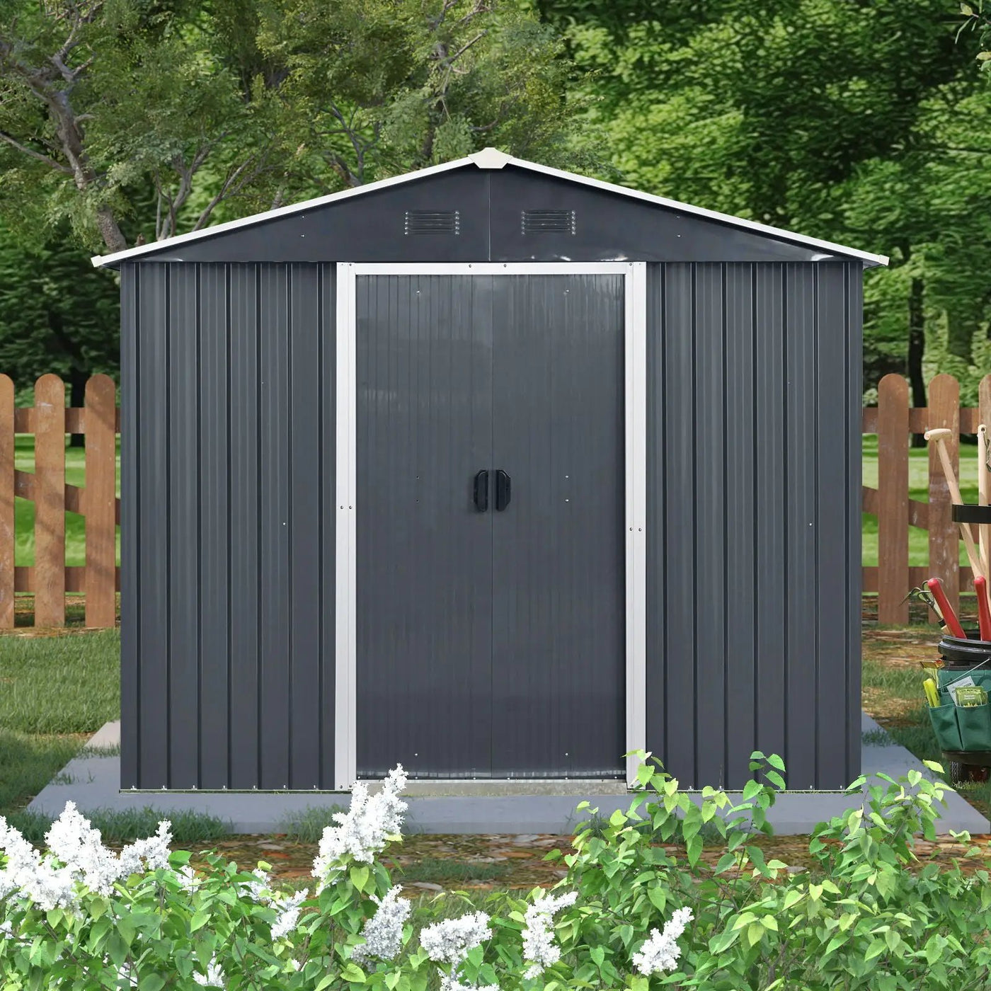 8Ft X 4Ft Outdoor Metal Storage Shed With Window And Metal Foundation For Backyard, Patio, Lawn by HouseOfZazla
