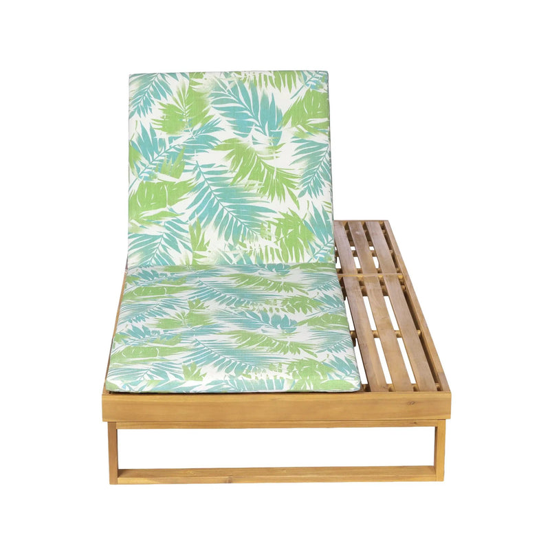 Teak Finish Acacia Wood Chaise Lounge with Leaf Coconut Cushion by HouseOfZazla
