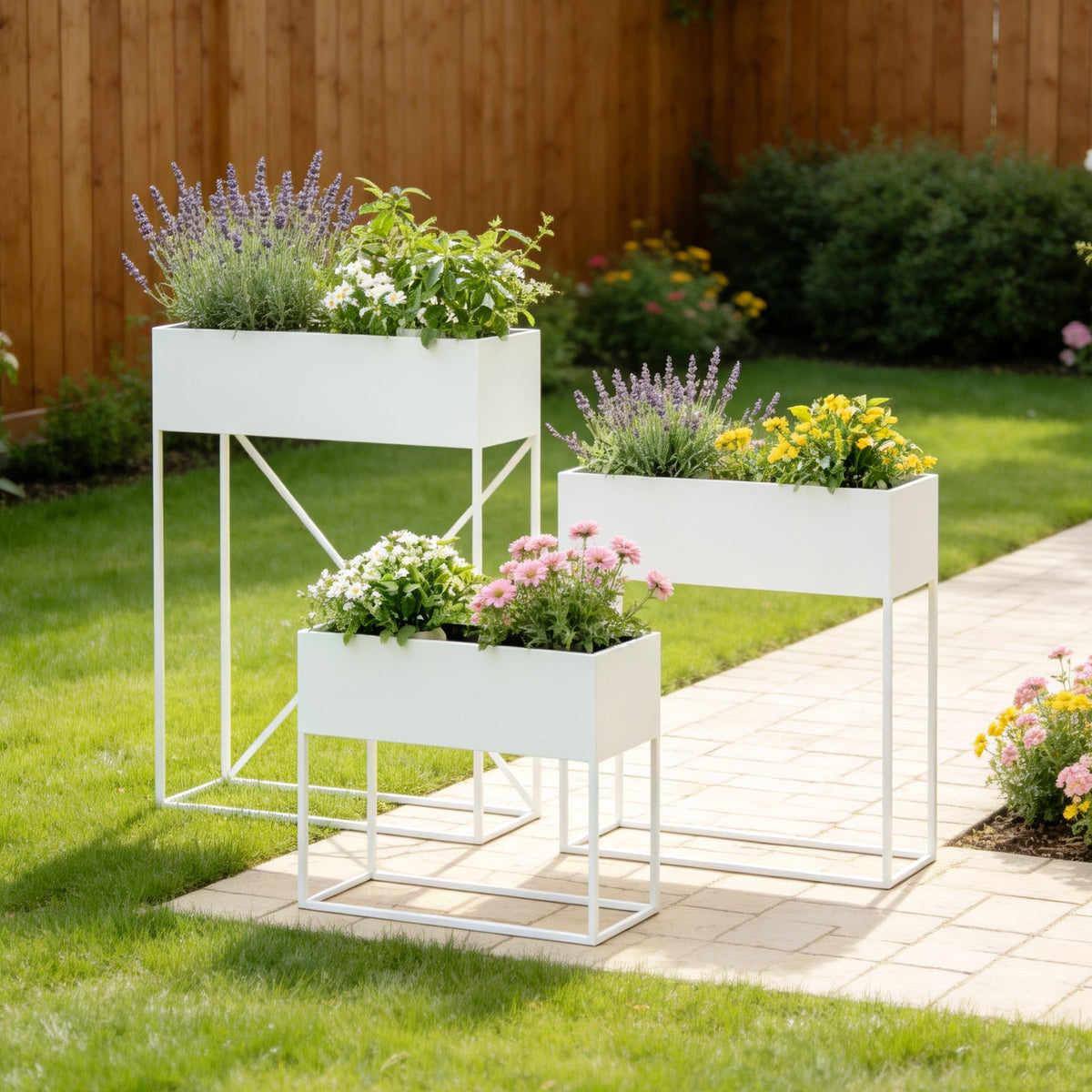 Metal Raised Garden Bed Planter Stand Set with Non-Woven Liner – White, photo 5 of 7
