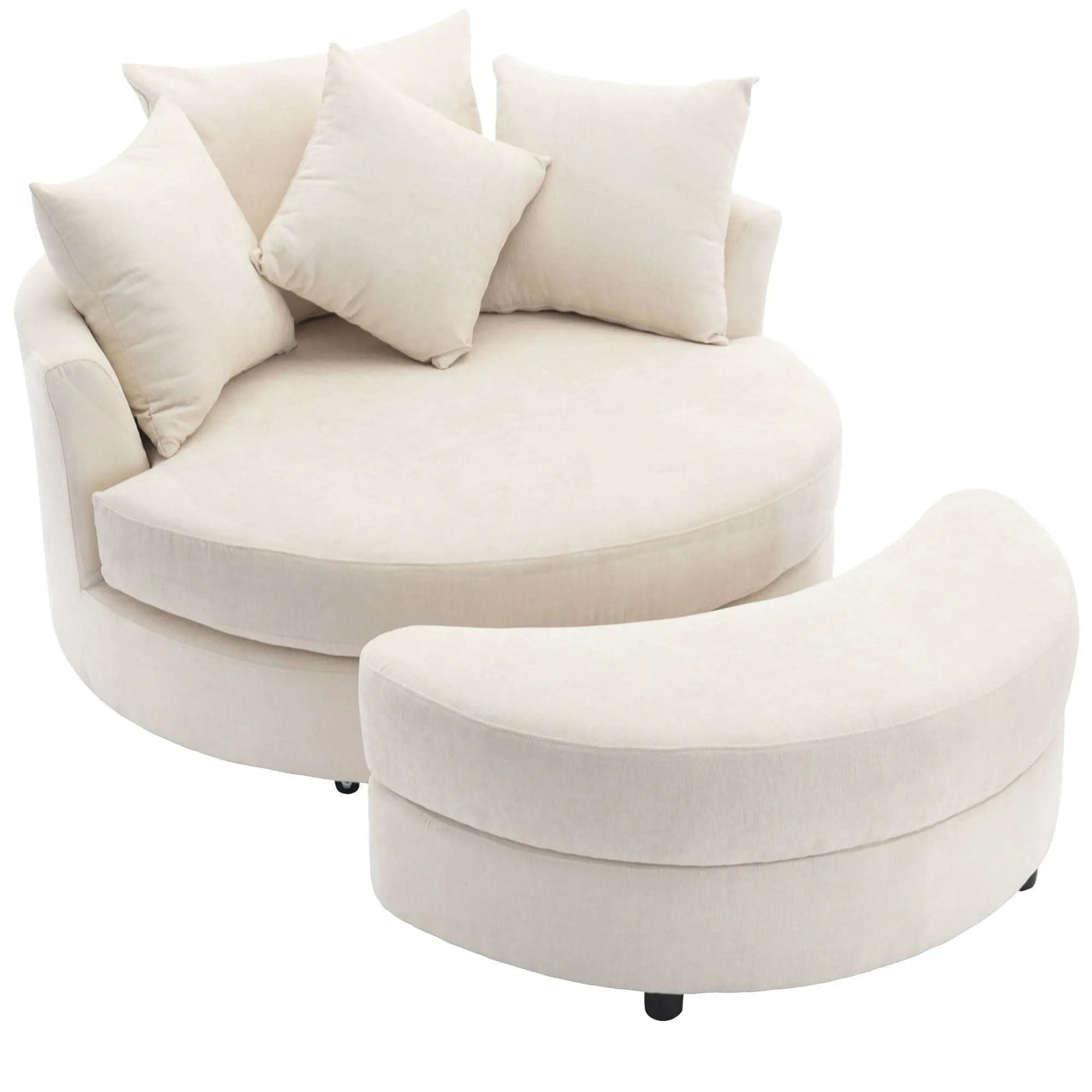 360° Swivel Accent Barrel Chair With Storage Ottoman & 4 Pillows, Modern Leisure Chair Round Accent For Living Room by HouseOfZazla