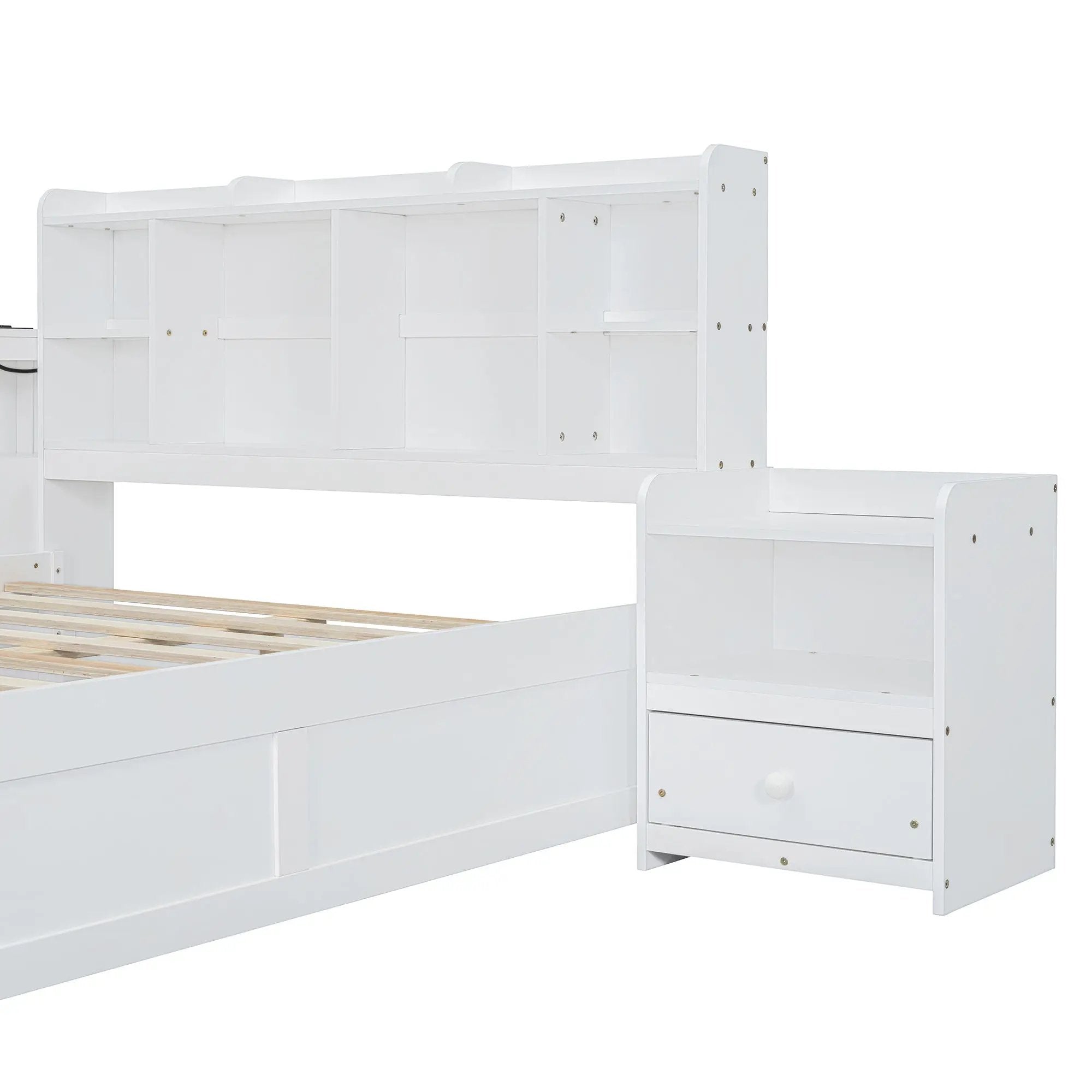 Platform Bed With Multi Functional Storage Space, Nightstand, 2 Drawers, USB Ports And Desk by HouseOfZazla