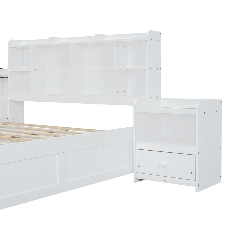 Platform Bed With Multi Functional Storage Space, Nightstand, 2 Drawers, USB Ports And Desk by HouseOfZazla