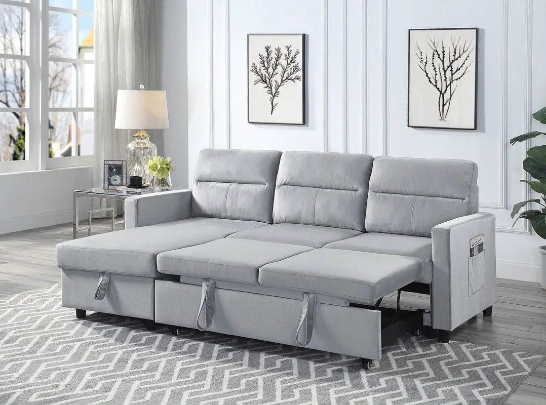 Ruby - Reversible Sleeper Sectional Sofa With Storage Chaise And Side Pocket - Light Gray by Unique Piece Furniture