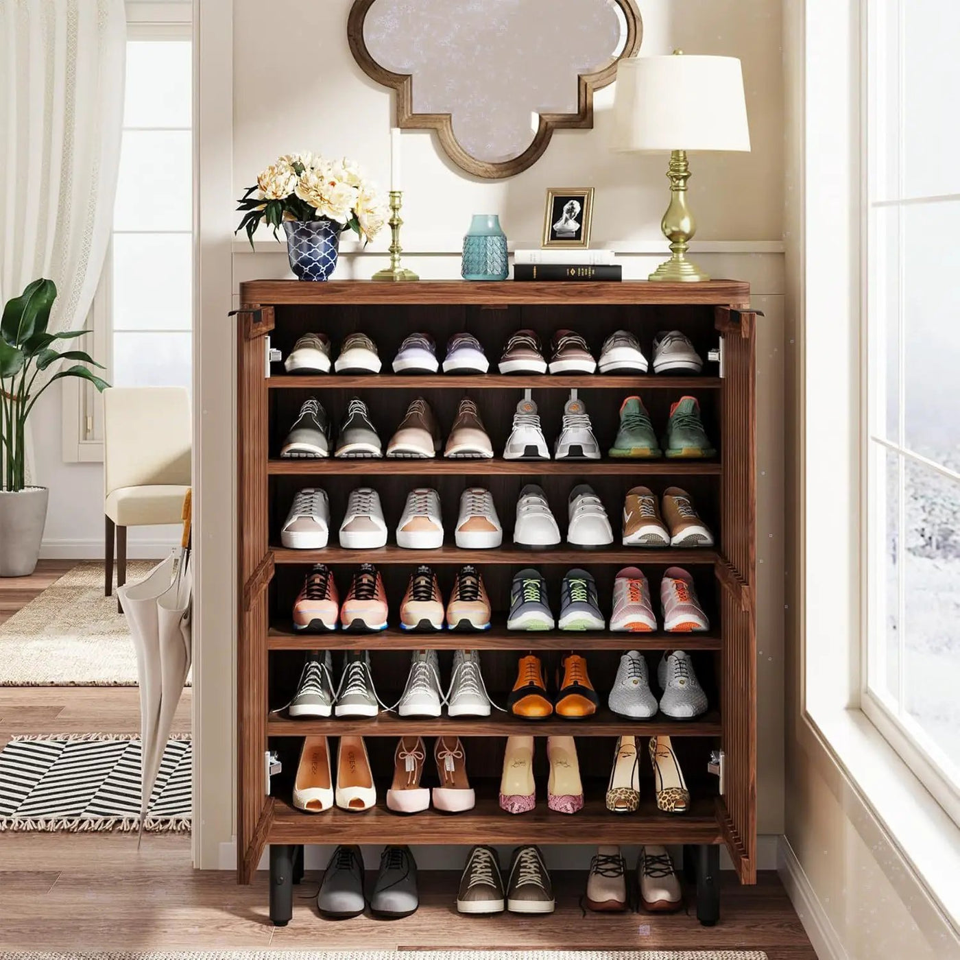 6 Tier Shoe Cabinet With Louvered Doors by HouseOfZazla