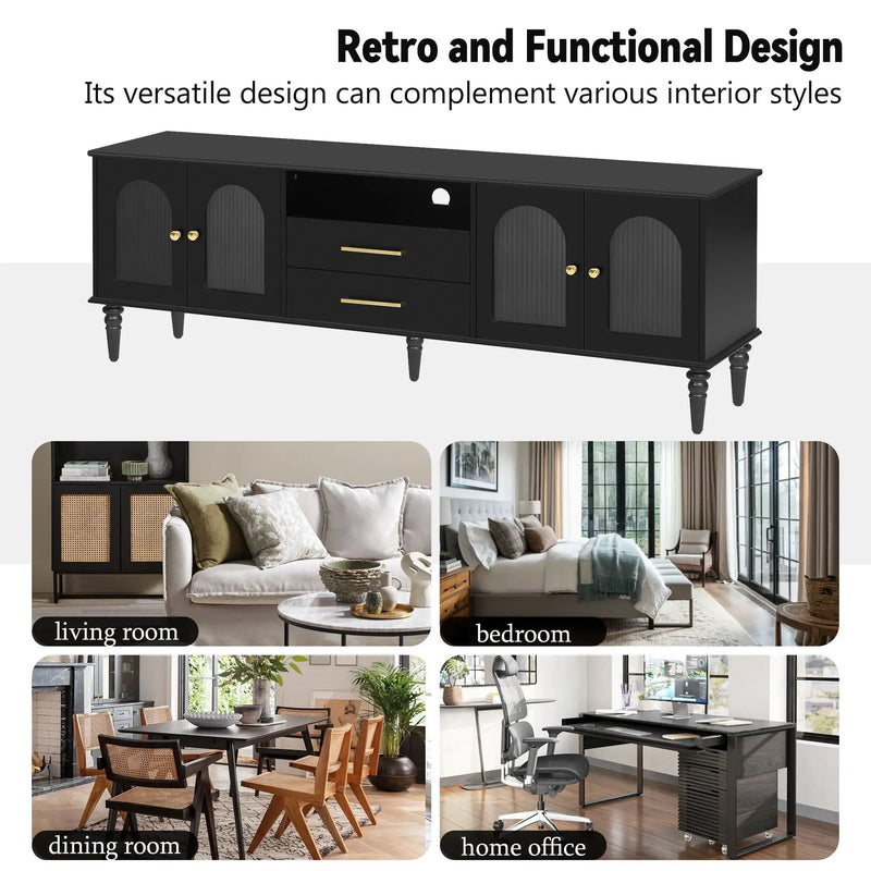 TV Stand For TVs Up To 75", Entertainment Center Media Console For Living Room - Black by HouseOfZazla
