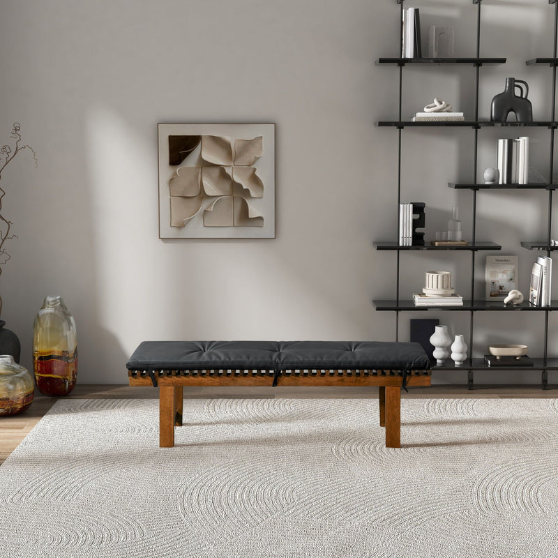 Black Upholstered Bench with Solid Wood Frame - Lucia, photo 4 of 10