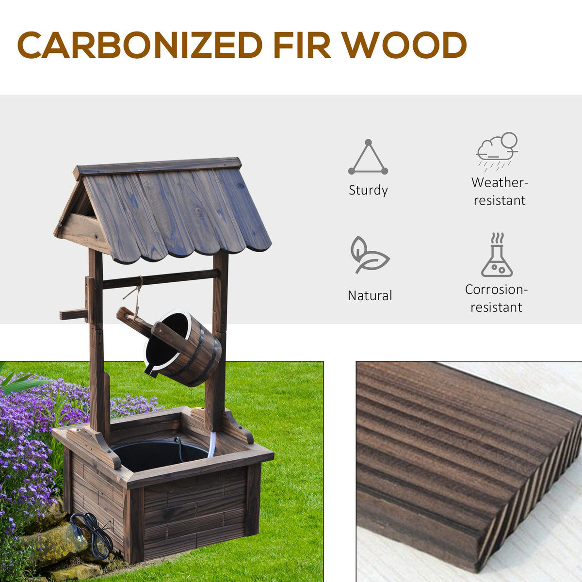 Carbonized Wood Wishing Well Outdoor Fountain 44 Inch, photo 4 of 9