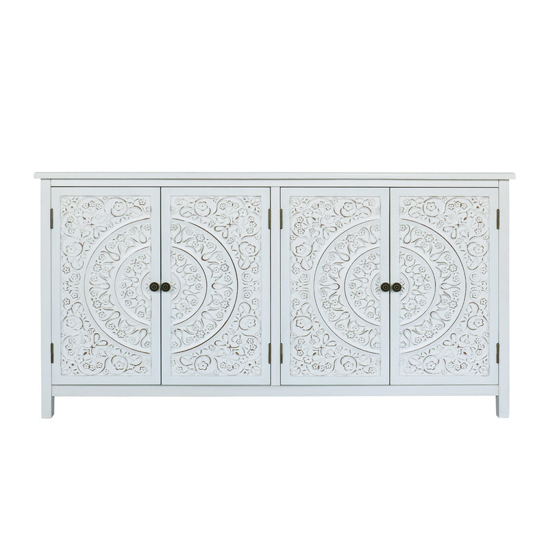 60" White Accent Cabinet with 4 Doors - Rustic Wood Sideboard for Home Organization, photo 5 of 10