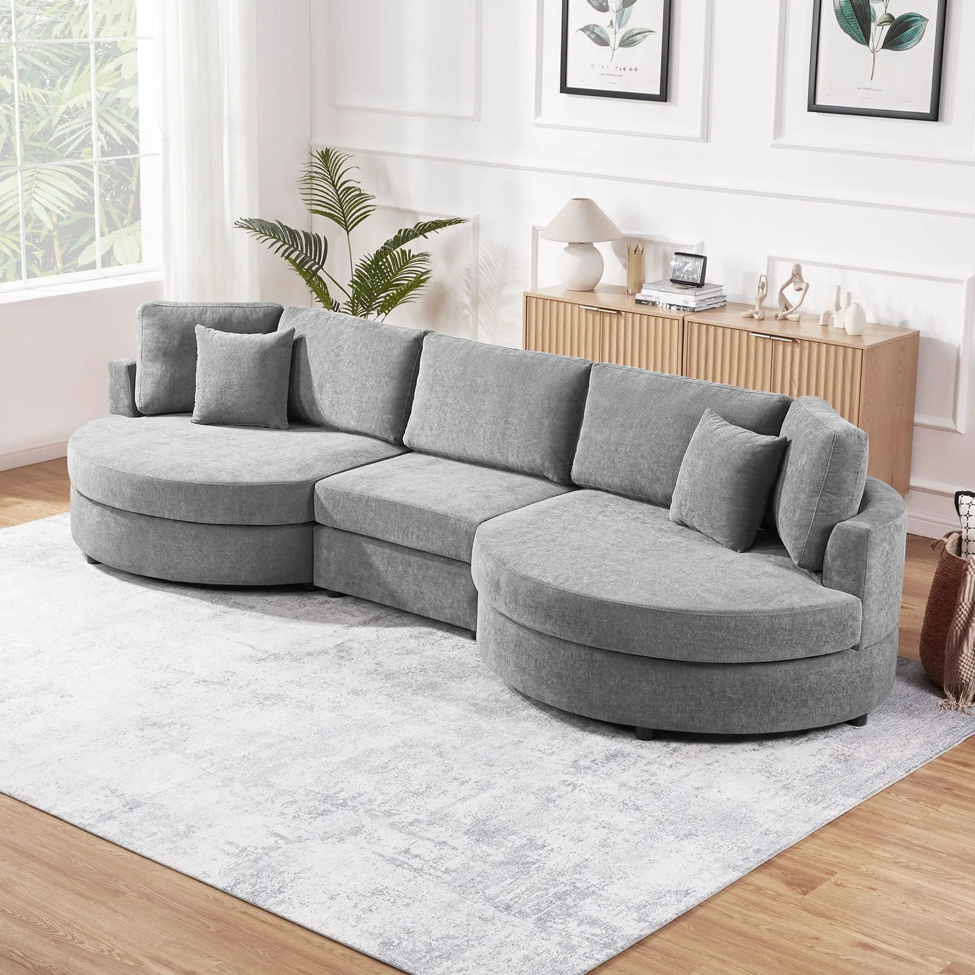 Modern 3 Seater Upholstered Sofa With Curved Design by HouseOfZazla