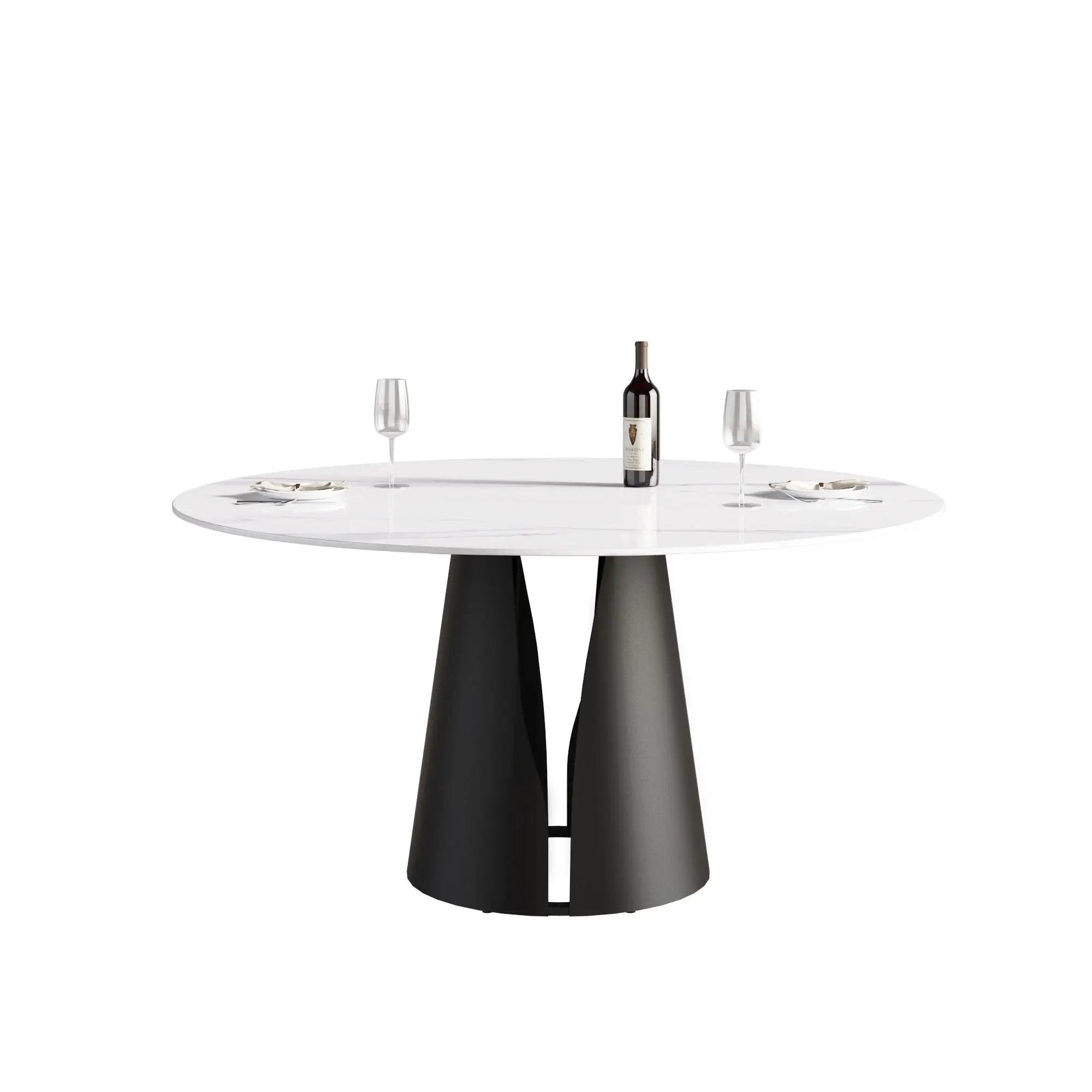 59.05" Modern Artificial Stone Round Carbon Steel Base Dining Table - White / Black by Unique Piece Furniture