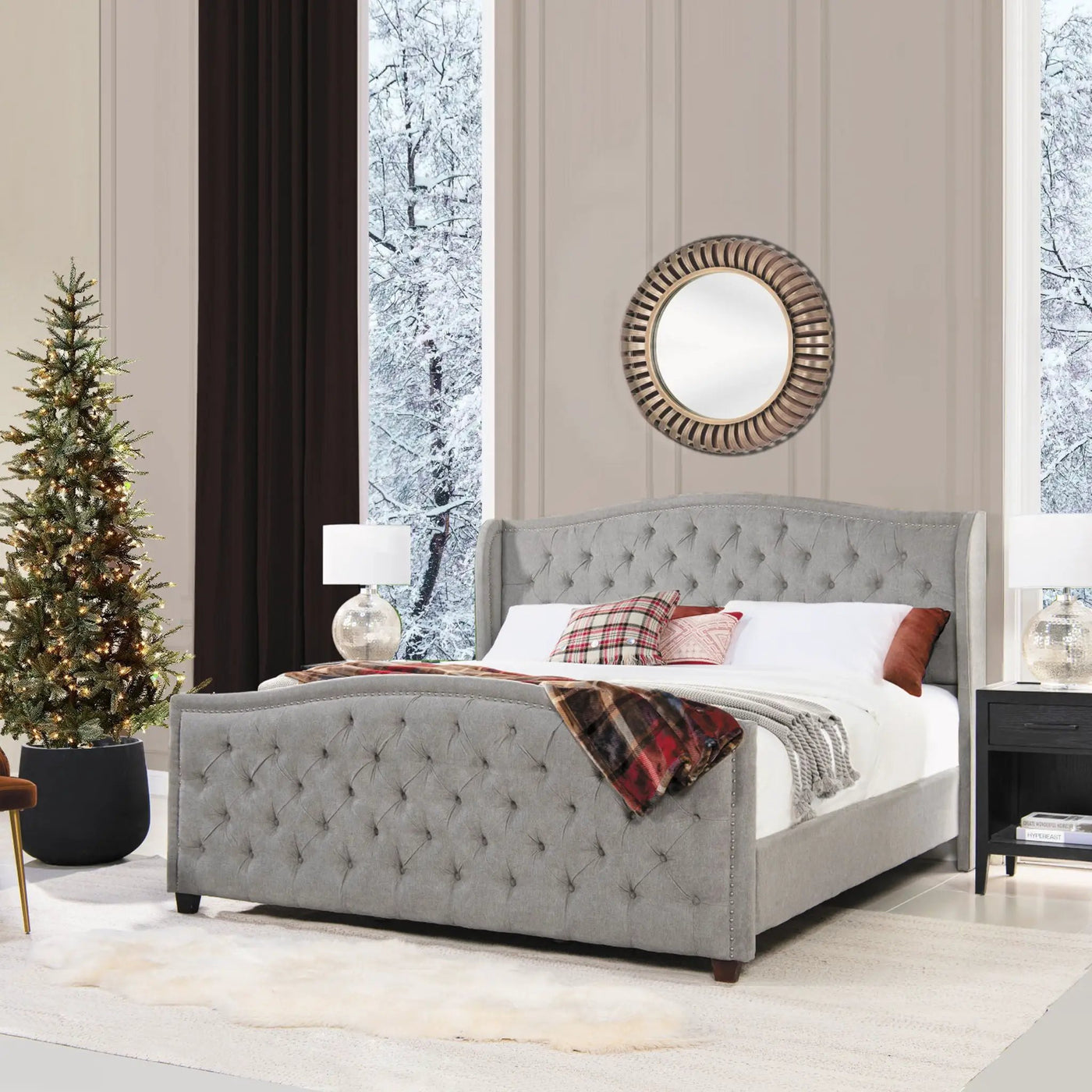Marcella - Upholstered Shelter Headboard Bed Set by HouseOfZazla