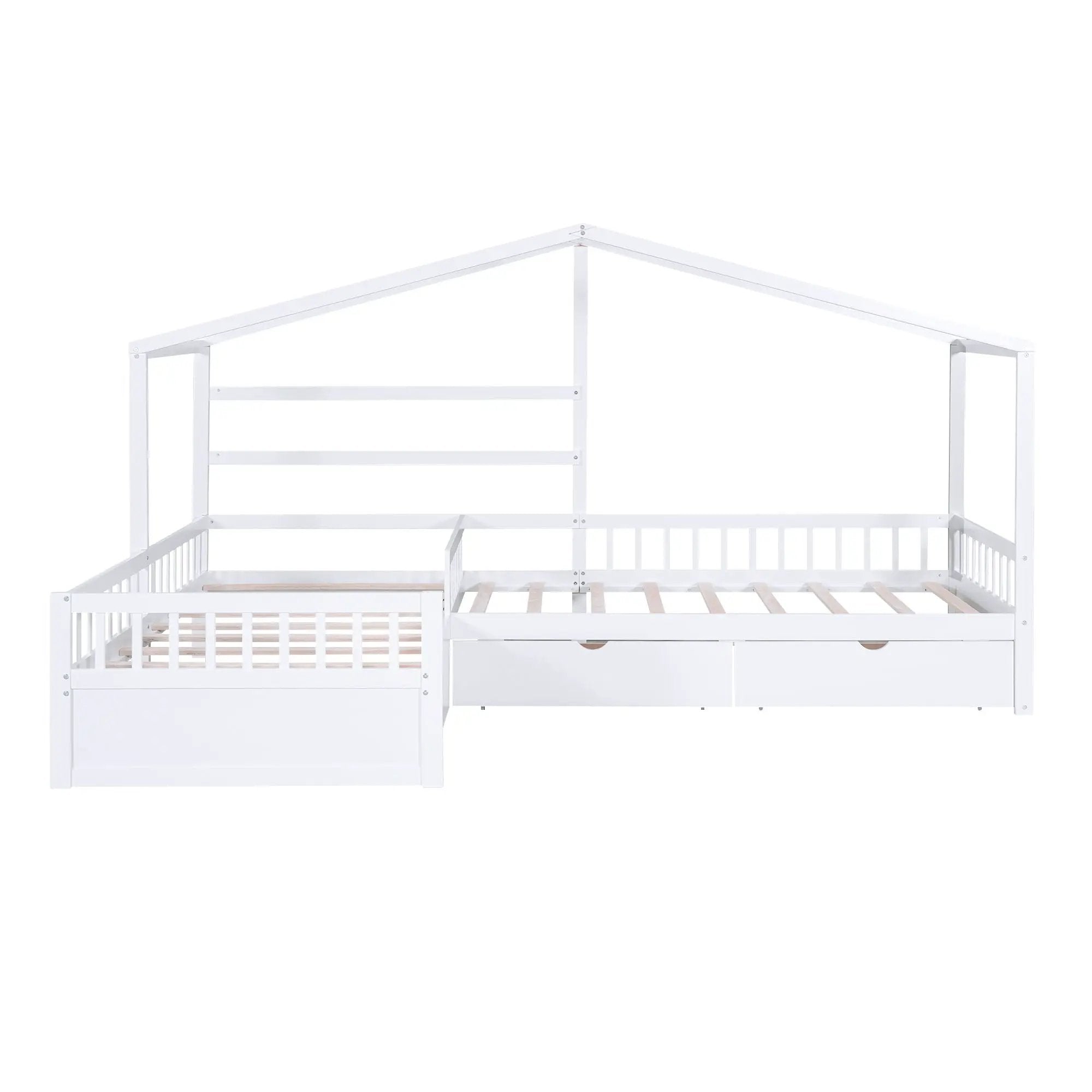 L Shape Platform Bed With 3 Storage Drawers