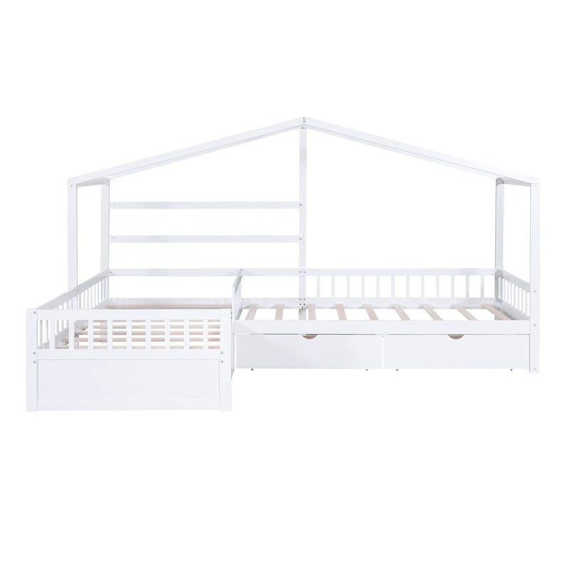 L Shape Platform Bed With 3 Storage Drawers