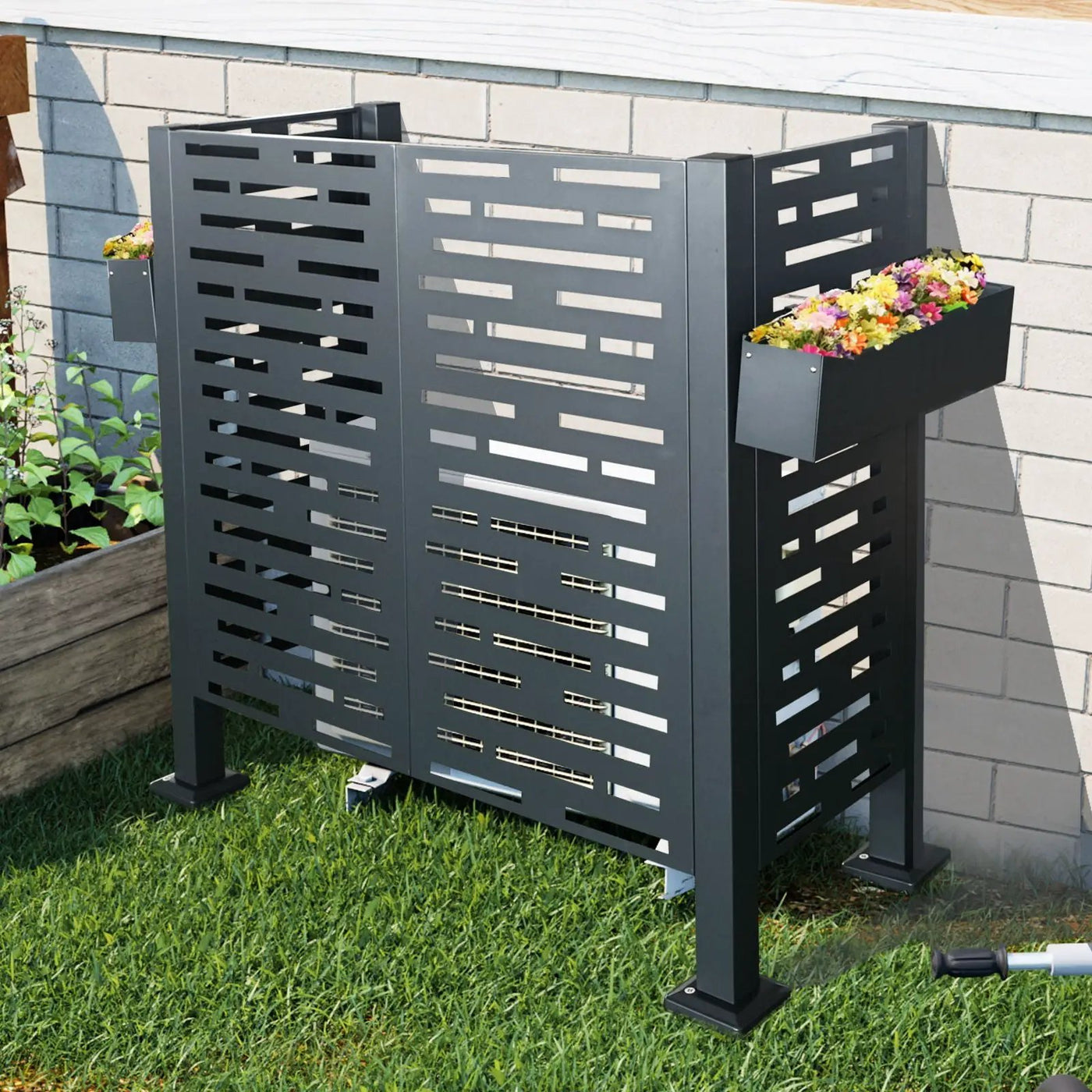 Air Conditioner Fence For Outdoor Units, Metal Privacy Fence Cover, Perfect To Conceal Air Conditioning Units, 3 Fence Panel by HouseOfZazla