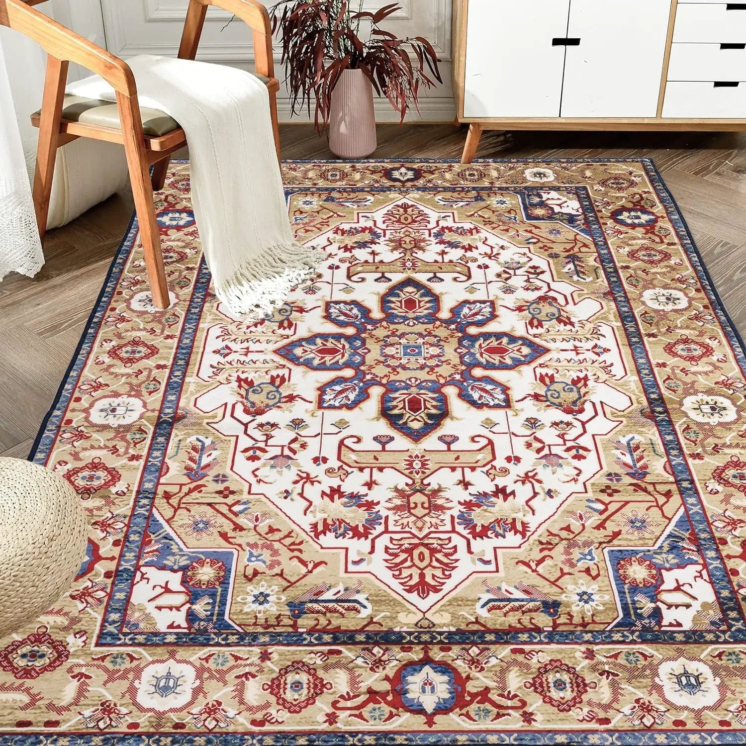 Vintage Bohemia Large Persian Non-slip Washable Area Rug by HouseOfZazla