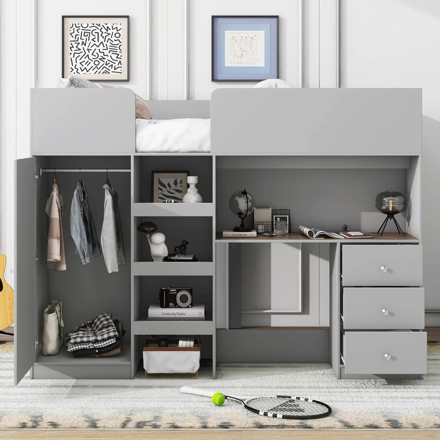 Loft Bed With Built In Wardrobe, Desk, Shelves, And Drawers by HouseOfZazla