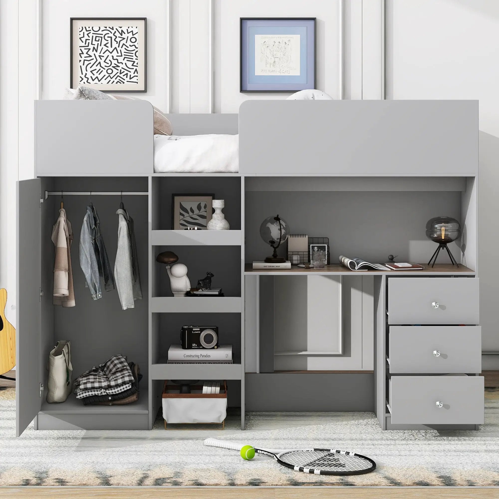 Loft Bed With Built In Wardrobe, Desk, Shelves, And Drawers by HouseOfZazla