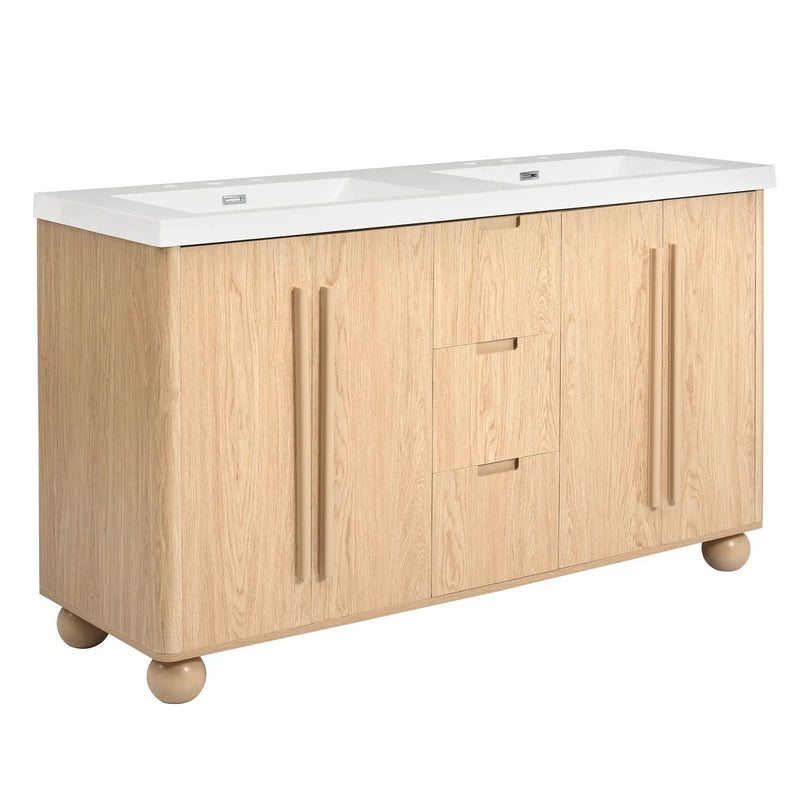 Double Sink Bathroom Vanity With Sinks, Soft Close Doors & 3 Drawers - Wood by HouseOfZazla
