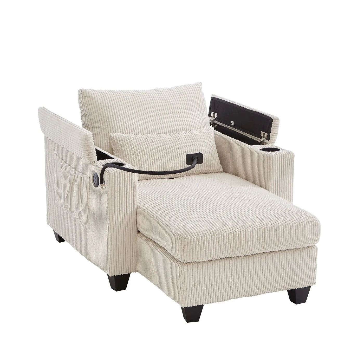 Convertible Chaise Lounge Sofa Chair With USB Ports, Cup Holders, Phone Holder And Storage by HouseOfZazla