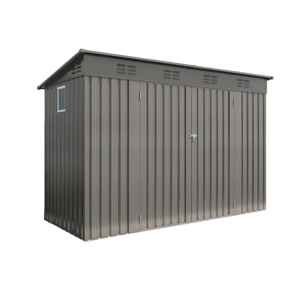 Outdoor Storage Shed, Tool House With Sloping Roof, 6 Vents And 2 Swing Doors For Backyard - Gray