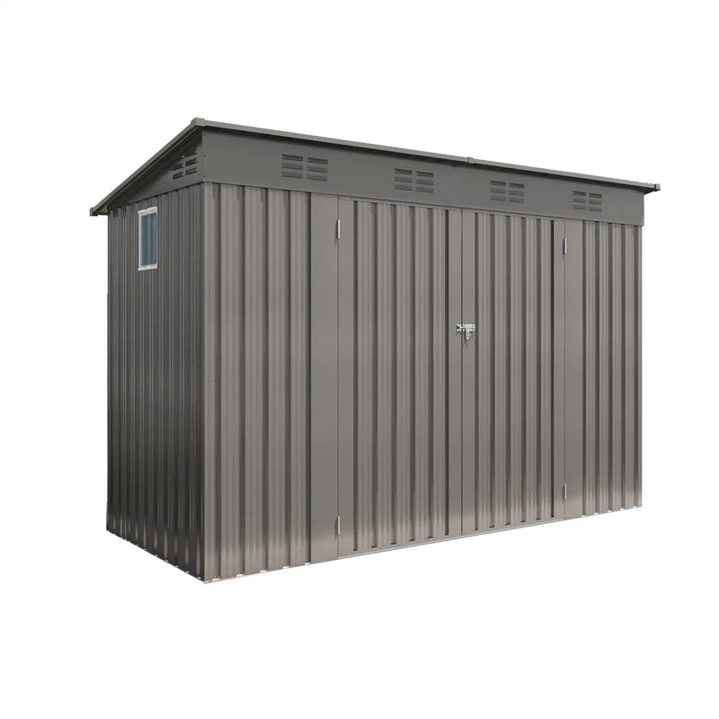 Outdoor Storage Shed, Tool House With Sloping Roof, 6 Vents And 2 Swing Doors For Backyard - Gray by HouseOfZazla