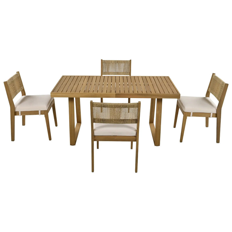 U_Style Multi-Person Outdoor Acacia Wood Dining Table and Chair Set by HouseOfZazla
