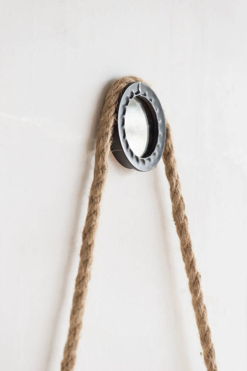 Handsome Cleveland Mirror With Rope Strap Contemporary Design Circle Mirror With Round Metal Frame For Wall Decor by HouseOfZazla