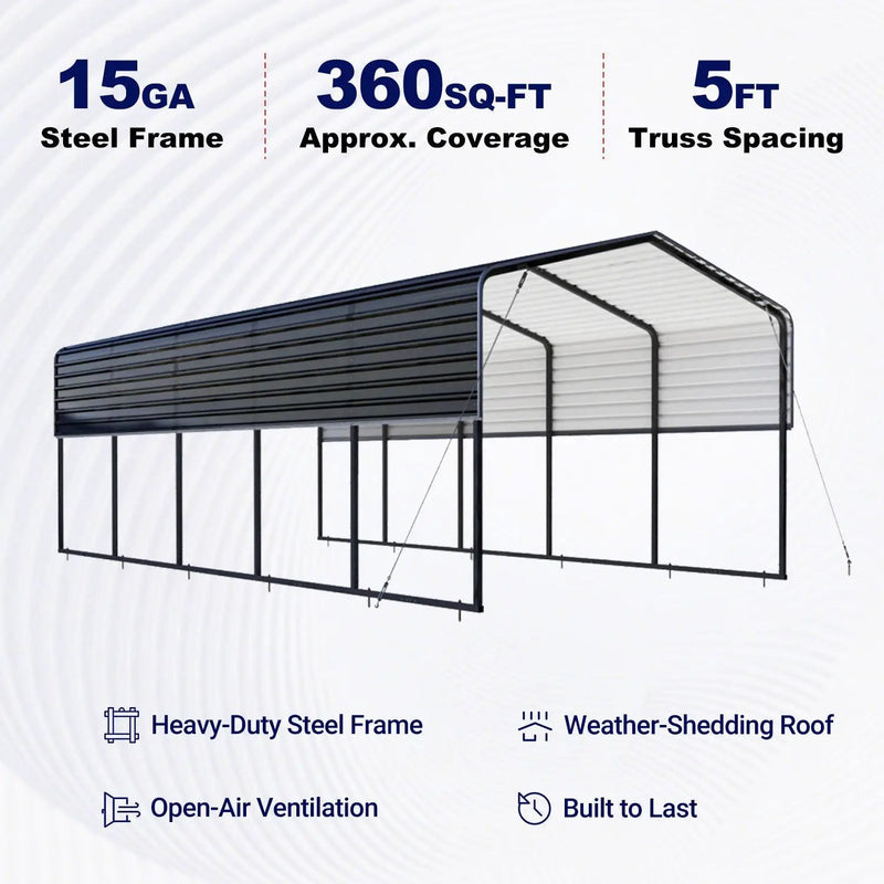 12'x30' Metal Carport with Corrugated Roof by Chery Industrial