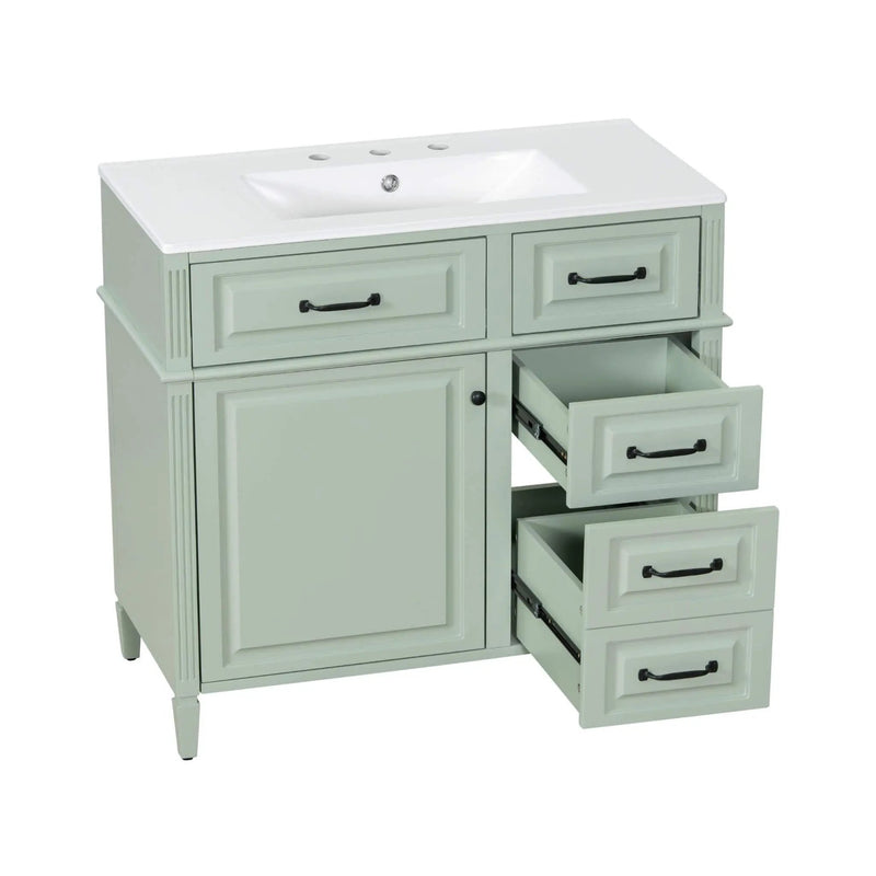 Nuvia 36-Inch Freestanding Bathroom Vanity With Ceramic Sink And Storage Cabinets [Faucet Not Included] (SAK41792) by SAKSBY WHOLESALE